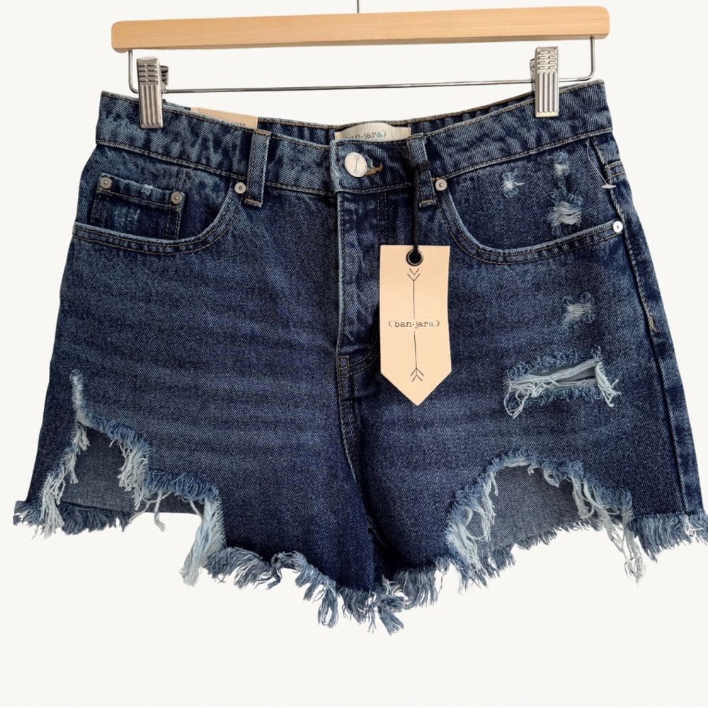 Distressed Denim Shorts Womens Size 27 High Rise Frayed Hem Festival Summer